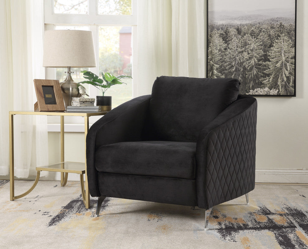 Livia 36"W Black Velvet Modern Chic Accent Armchair