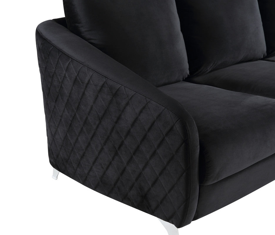 Livia 36"W Black Velvet Modern Chic Accent Armchair