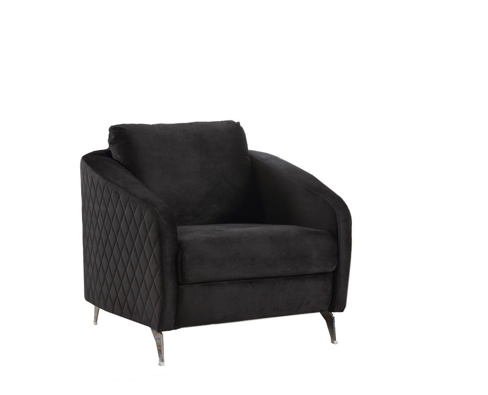 Livia 36"W Black Velvet Modern Chic Accent Armchair