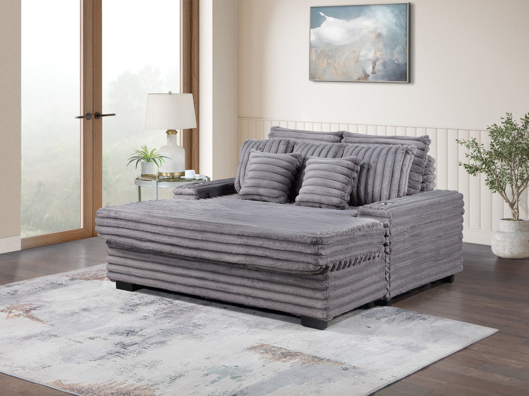 Melodia 67"W Gray Corduroy Oversized Sofa Chaise Lounge Chair with Cupholders and USB Charging Port