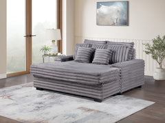 Melodia 67"W Gray Corduroy Oversized Sofa Chaise Lounge Chair with Cupholders and USB Charging Port