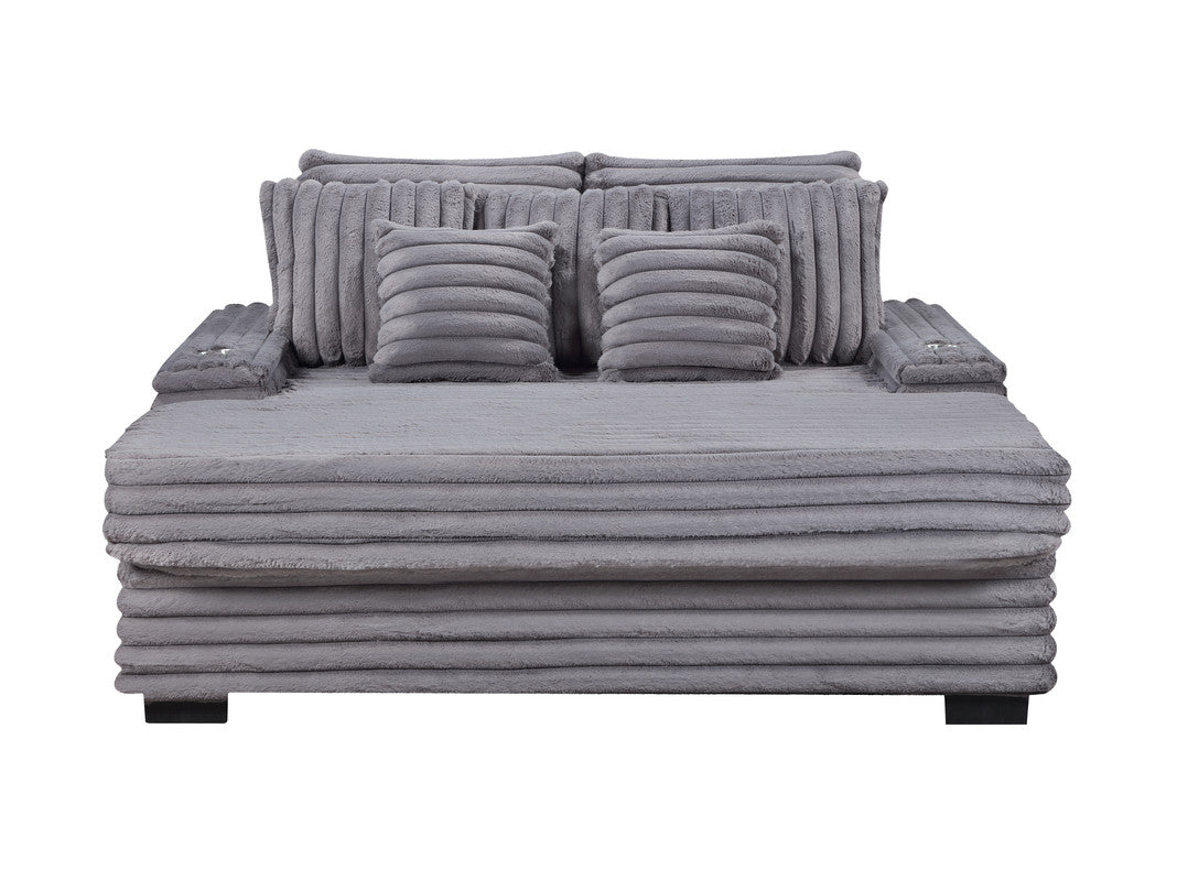 Melodia 67"W Gray Corduroy Oversized Sofa Chaise Lounge Chair with Cupholders and USB Charging Port