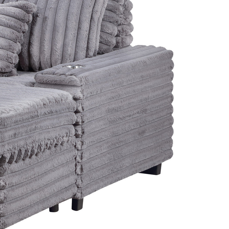 Melodia 67"W Gray Corduroy Oversized Sofa Chaise Lounge Chair with Cupholders and USB Charging Port