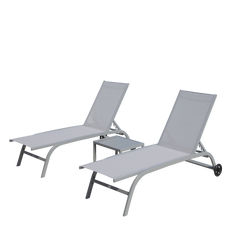 Chaise Lounge Outdoor Set of 3, Lounge Chairs for Outside with Wheels, Outdoor Lounge Chairs with 5 Adjustable Position, Pool Lounge Chairs for Patio, Beach(Grey,2 Lounge Chairs+1 Table)