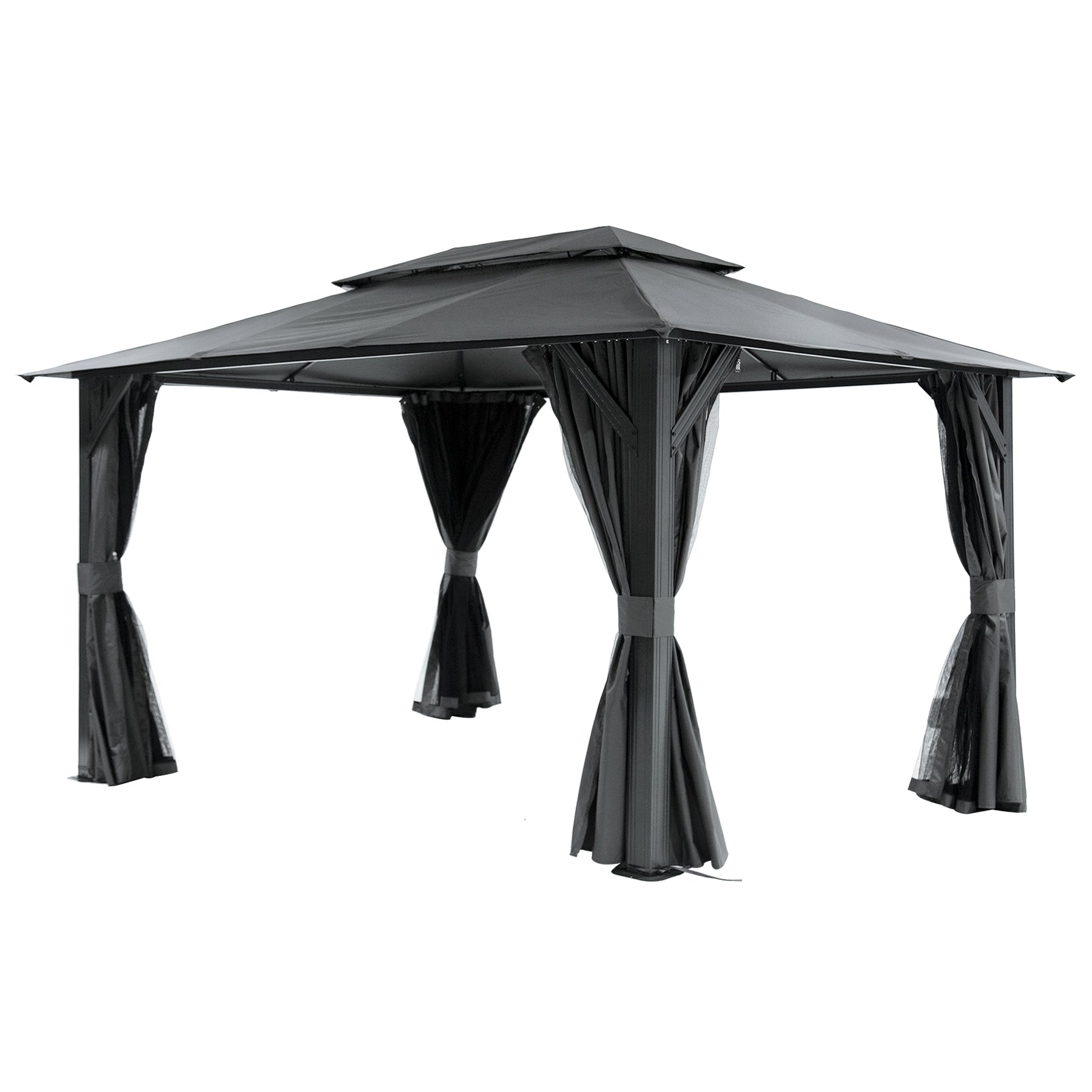10'x13' Outdoor Gazebo for Patio, Soft Top Metal Gazebos with Double Roofs, Heavy Duty Party Tent with Mosquito Netting and Privacy Curtains for Backyard Garden Lawn Deck (Gray)