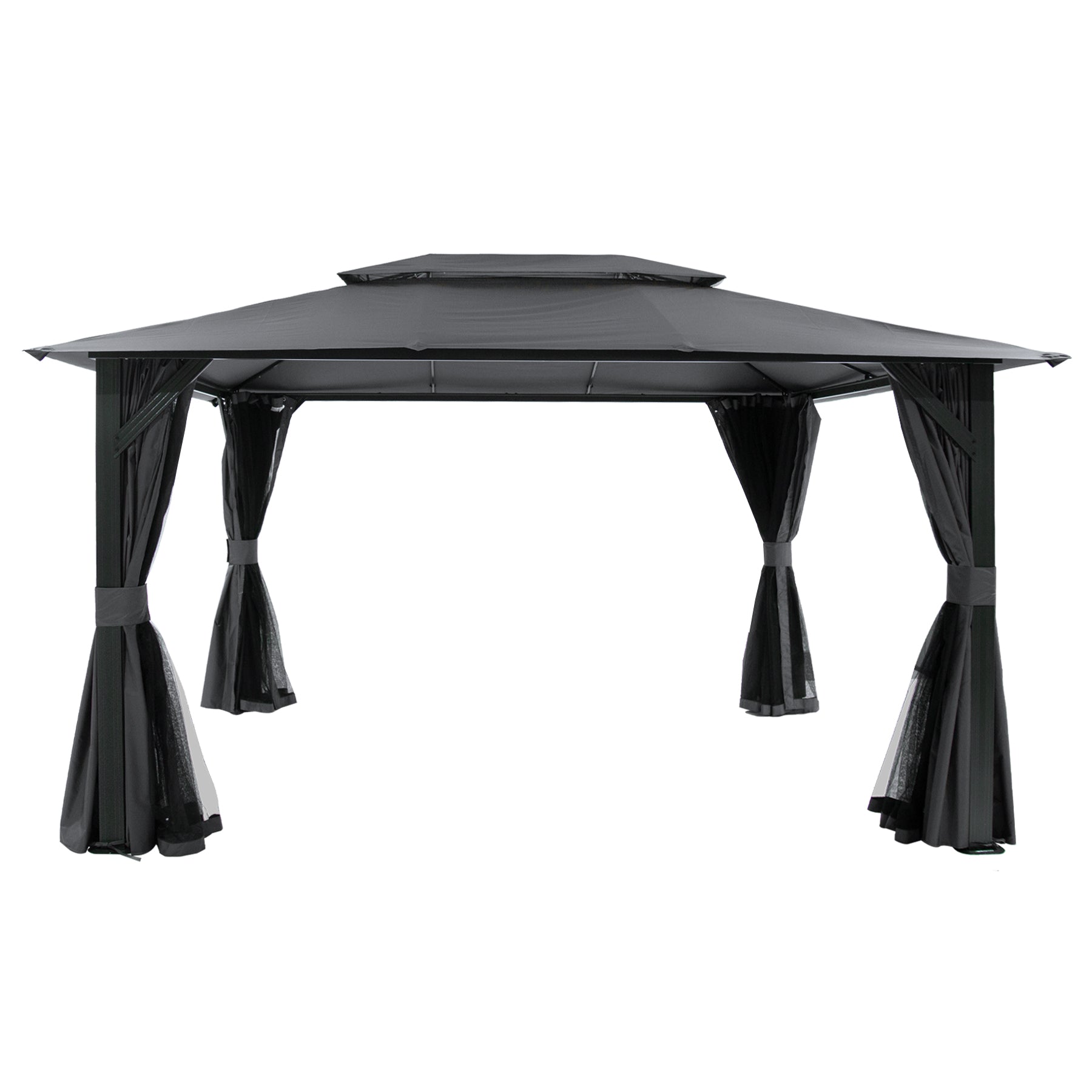 10'x13' Outdoor Gazebo for Patio, Soft Top Metal Gazebos with Double Roofs, Heavy Duty Party Tent with Mosquito Netting and Privacy Curtains for Backyard Garden Lawn Deck (Gray)