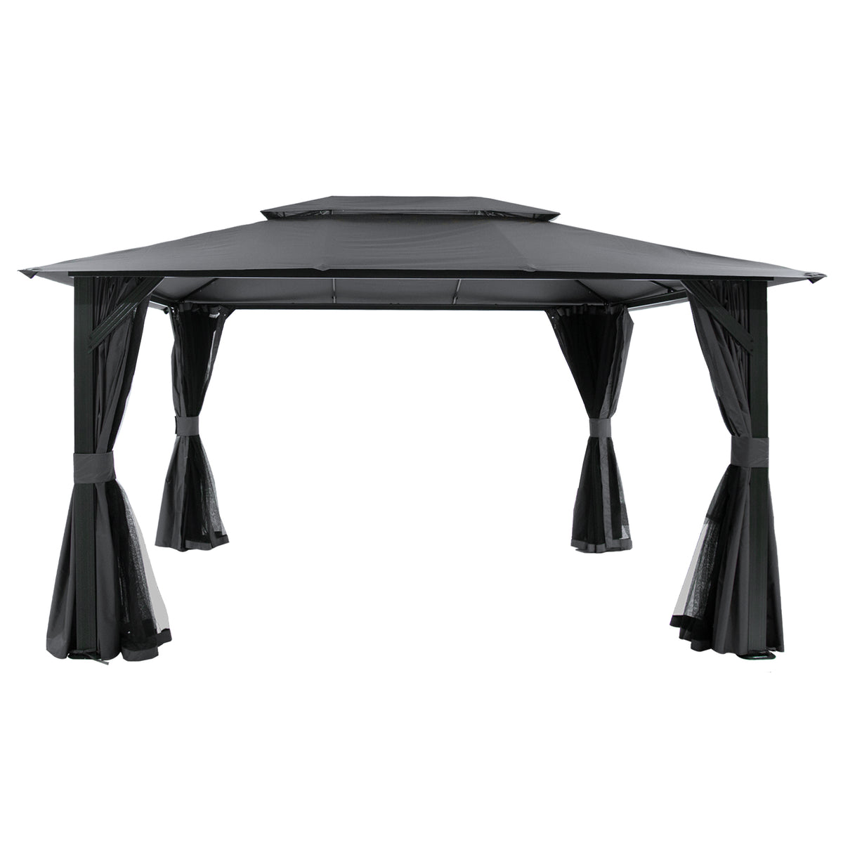 10'x13' Outdoor Gazebo for Patio, Soft Top Metal Gazebos with Double Roofs, Heavy Duty Party Tent with Mosquito Netting and Privacy Curtains for Backyard Garden Lawn Deck (Gray)
