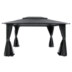10'x13' Outdoor Gazebo for Patio, Soft Top Metal Gazebos with Double Roofs, Heavy Duty Party Tent with Mosquito Netting and Privacy Curtains for Backyard Garden Lawn Deck (Gray)