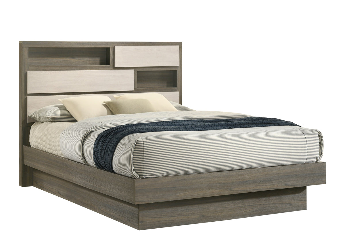Gem Modern Style Queen Bed Made with Wood in Beige & Brown