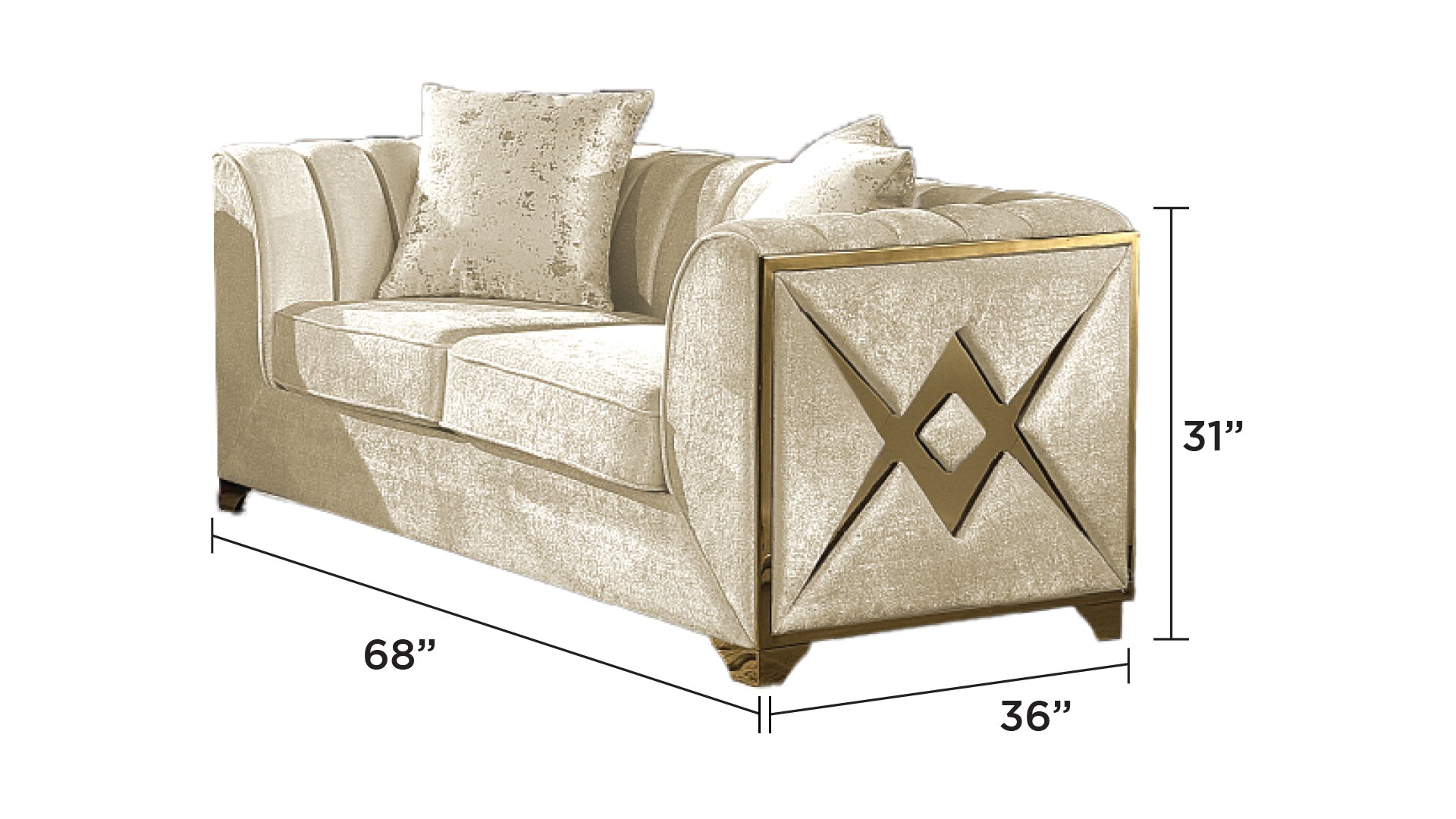 Velencia Modern Style Loveseat in Cream  same as B009139134 (CA inventory)