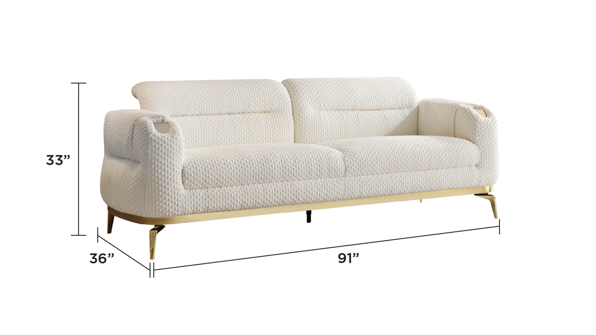 Zoe Modern style Sofa made with wood and Gold accents in Cream  same as B009P303216 (CA Warehouse inventory)