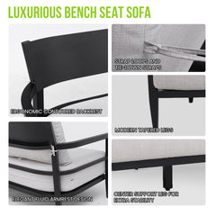 Modern Outdoor Fully Weld Bench Seat Sofa with Premium Aluminum Frame in Ember Black,Sunbrella Cushion,Ergonomic Backrest,Tapered Legs & Center Support, Weather-Resistant for Patio, Garden, Balcony