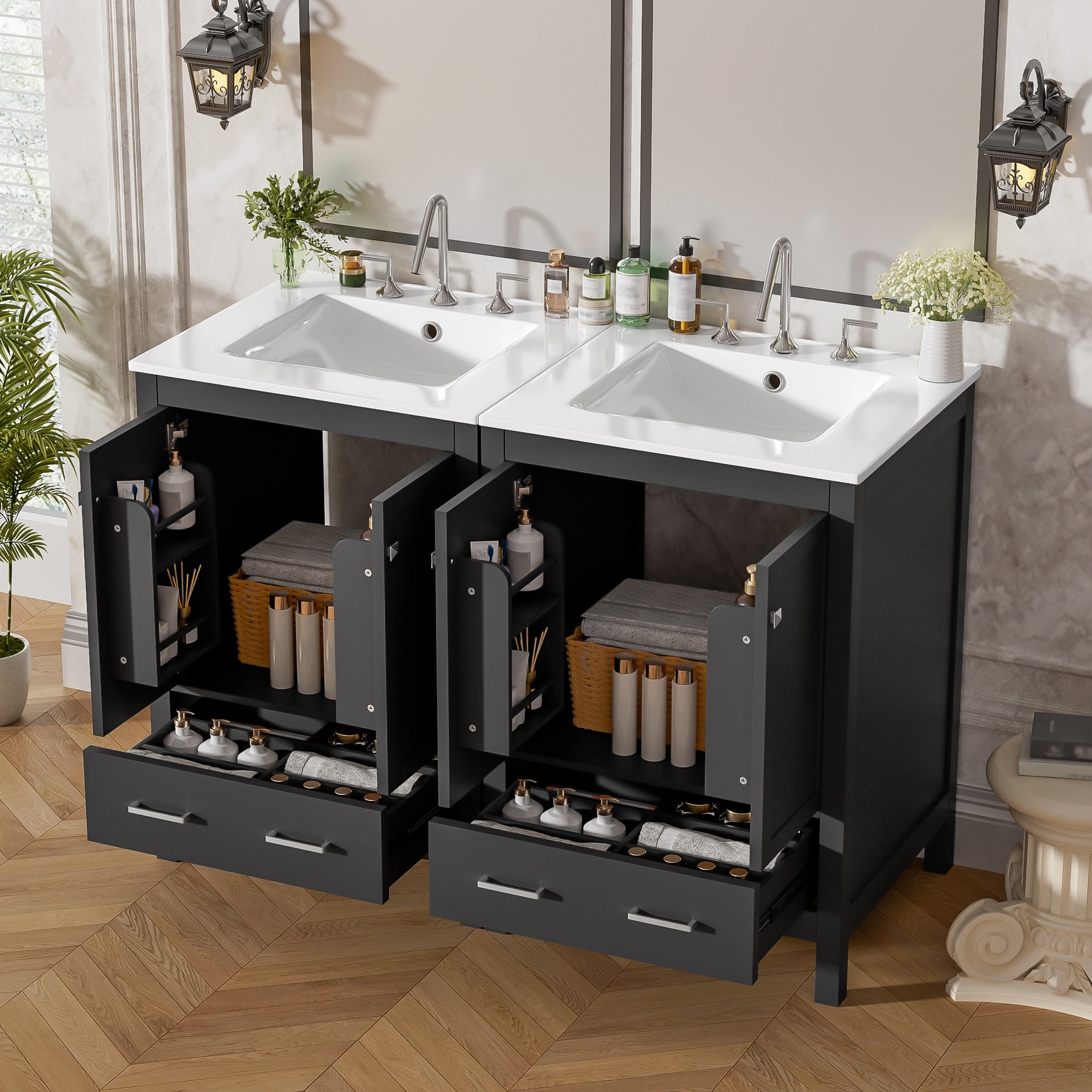 48-Inch Bathroom Vanity with Integrated Undermount Sink, Storage Cabinet, Soft-Close Doors, Divided Drawer, and Double-Layer Door Shelf for Versatile Storage