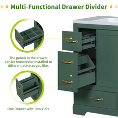 36" Bathroom Vanity without Sink, Cabinet Base Only, Six Drawers, Multi-Functional Drawer Divider, Adjustable Shelf, Green