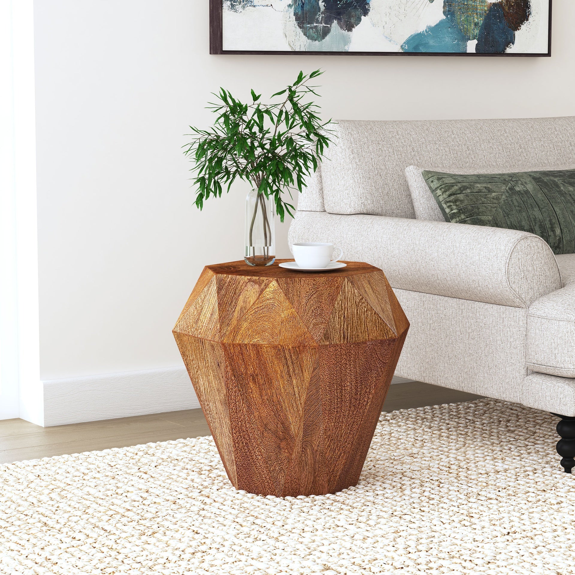 Pringle Natural Brown Octagonal Solid Mango Wood Side Table