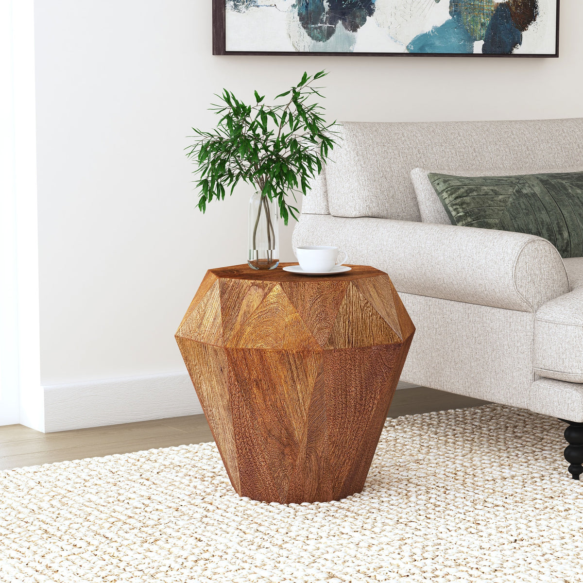 Pringle Natural Brown Octagonal Solid Mango Wood Side Table