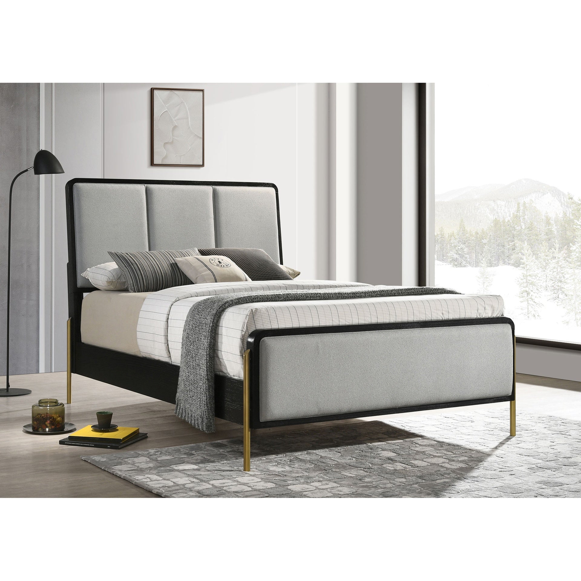 Anser Black and Grey Queen Panel Bed with Metal Leg
