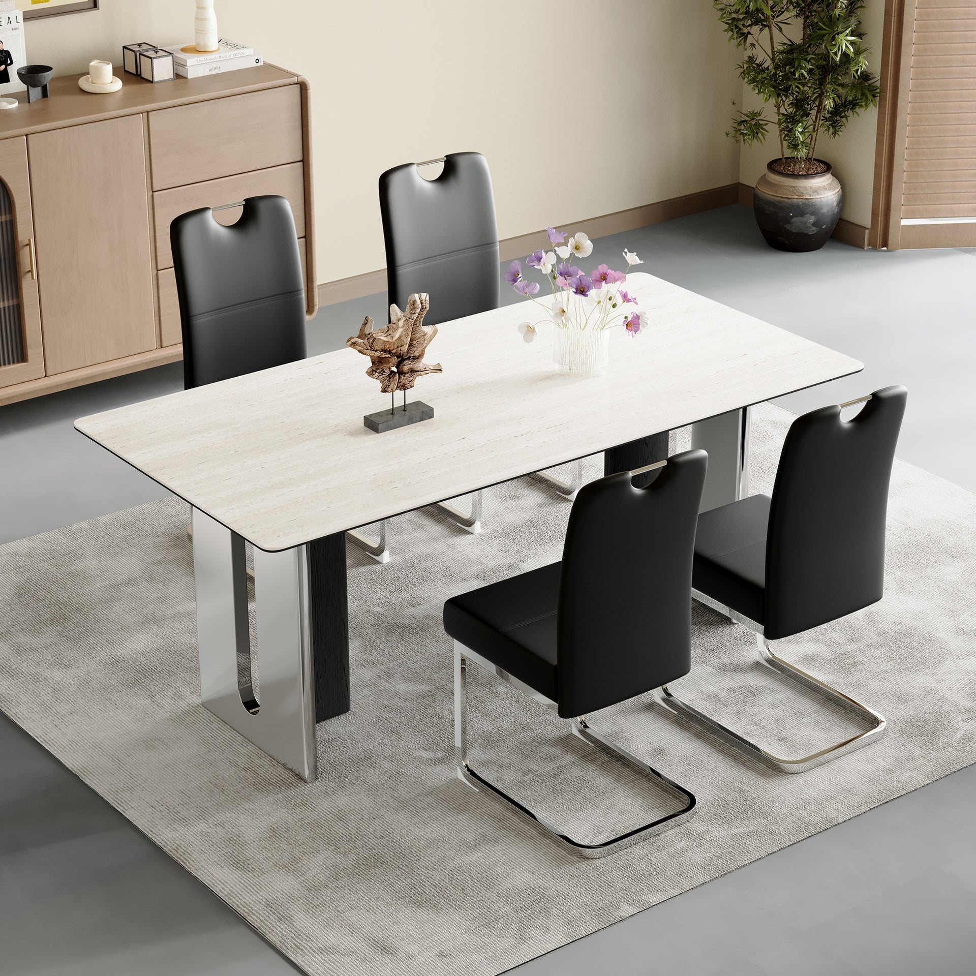 Set of 4 black thickened dining chairs with built - in spring packages and ergonomic design - perfectly blending comfort and elegance, with product dimensions of 15.7*20.5*38.2 inches.