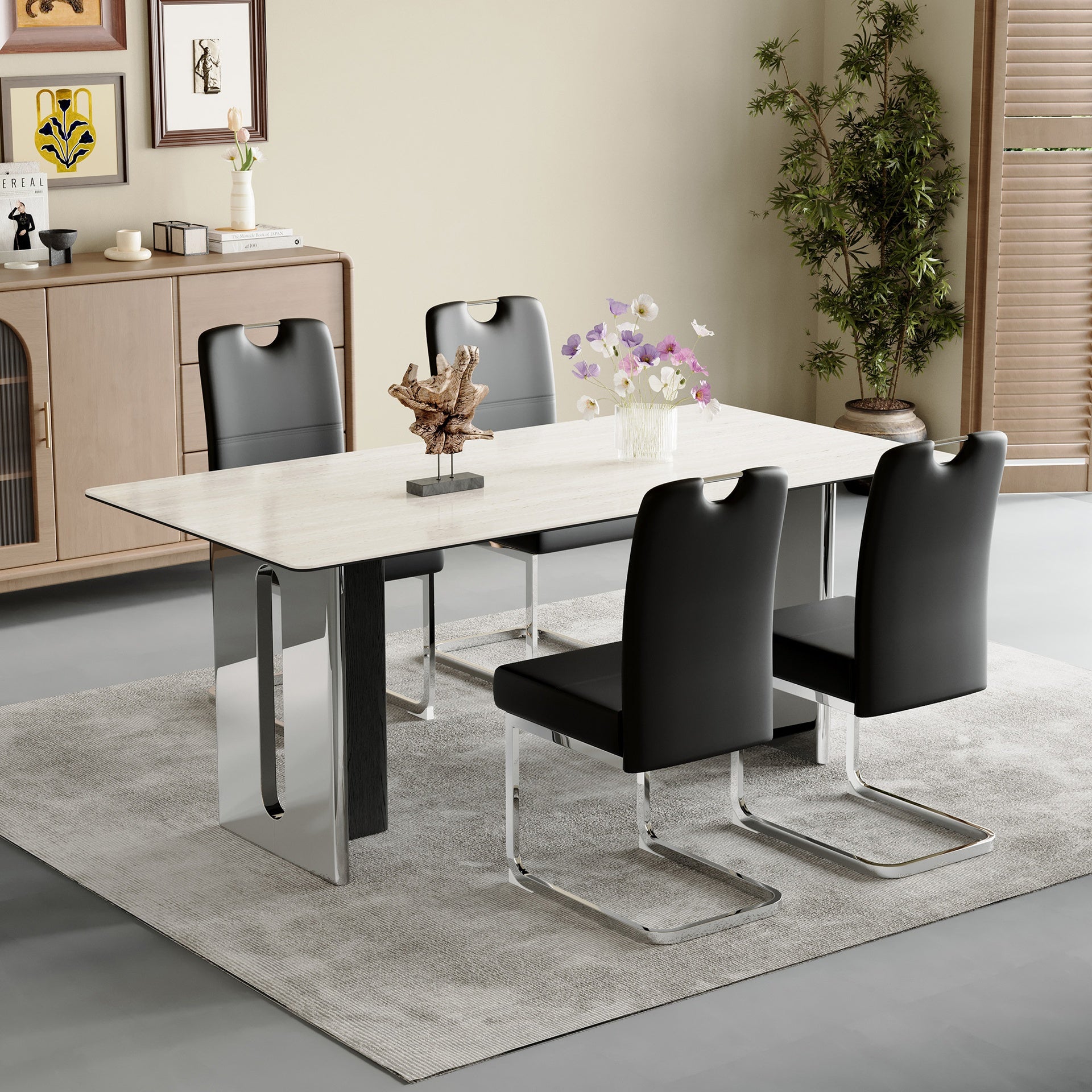 Set of 4 black thickened dining chairs with built - in spring packages and ergonomic design - perfectly blending comfort and elegance, with product dimensions of 15.7*20.5*38.2 inches.
