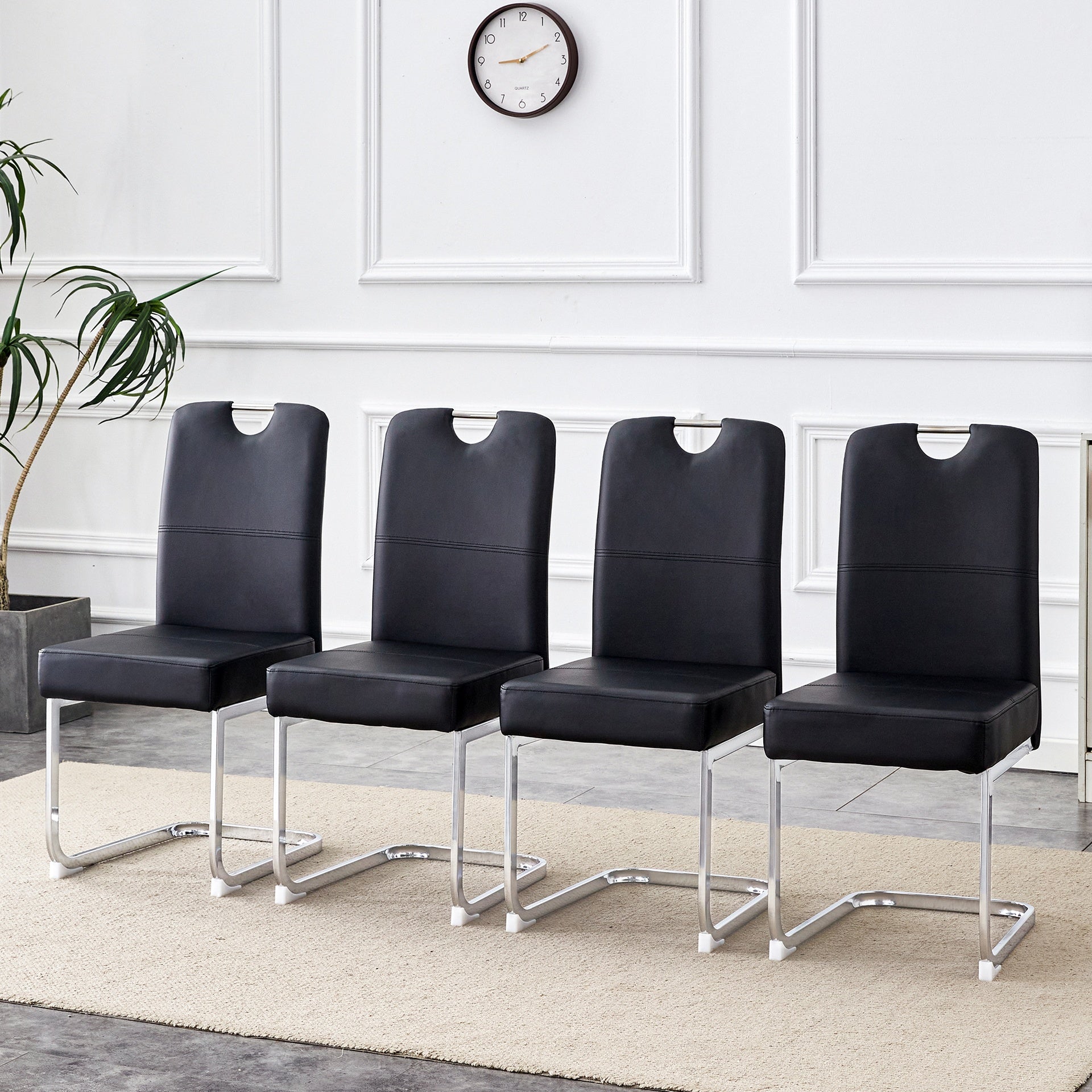 Set of 4 black thickened dining chairs with built - in spring packages and ergonomic design - perfectly blending comfort and elegance, with product dimensions of 15.7*20.5*38.2 inches.