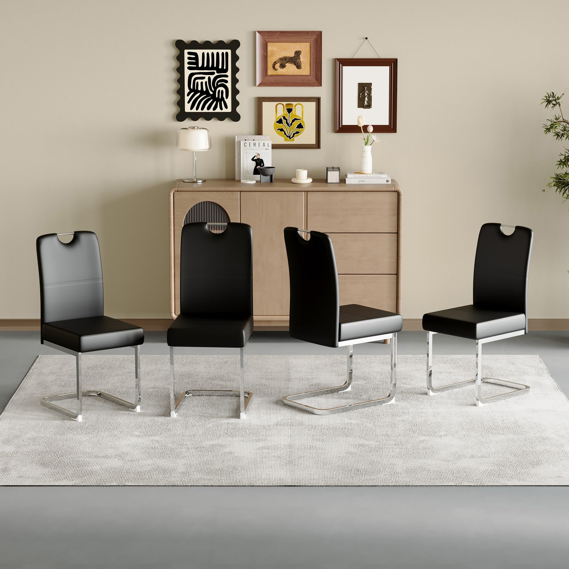 Set of 4 black thickened dining chairs with built - in spring packages and ergonomic design - perfectly blending comfort and elegance, with product dimensions of 15.7*20.5*38.2 inches.