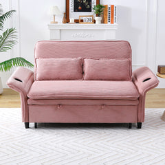 65.74-inch pink letter striped fabric multi-functional sofa bed, suitable for bedrooms and living rooms.  The armrests and backrests are adjustable.
