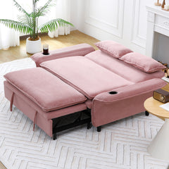 65.74-inch pink letter striped fabric multi-functional sofa bed, suitable for bedrooms and living rooms.  The armrests and backrests are adjustable.