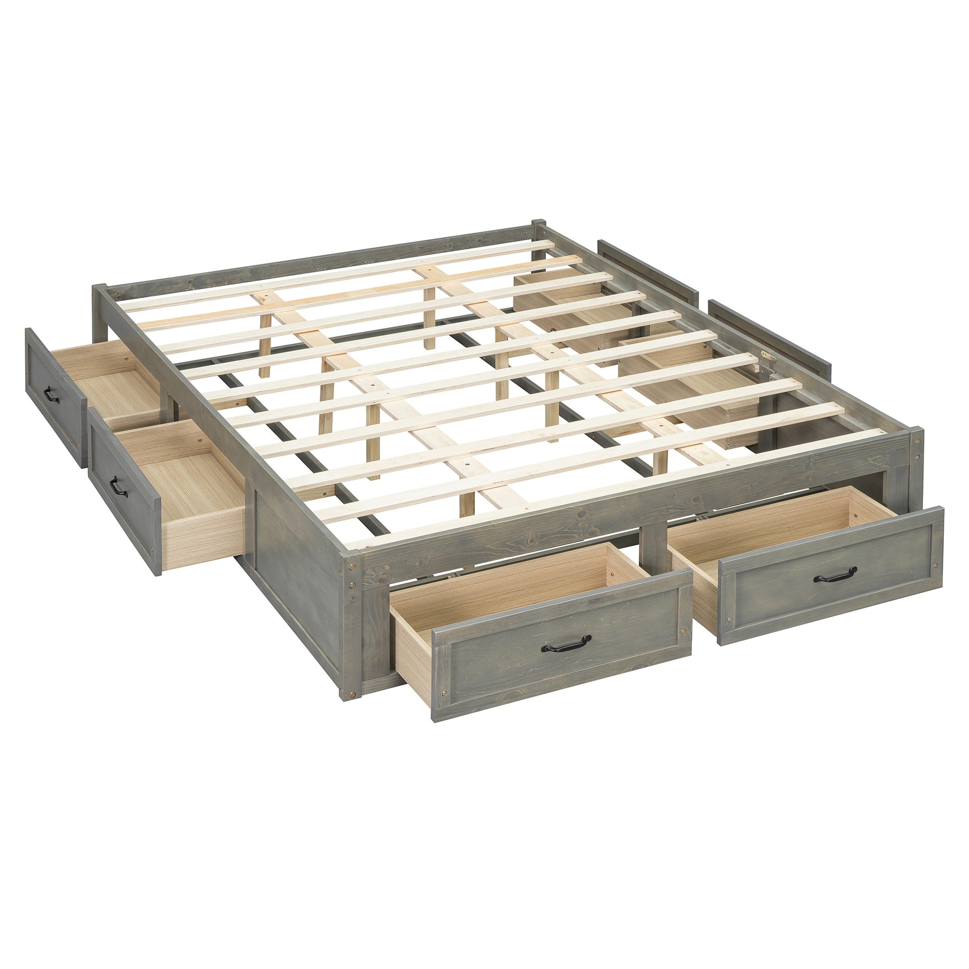 Queen Size Platform Bed with 6 Storage Drawers, Antique Gray