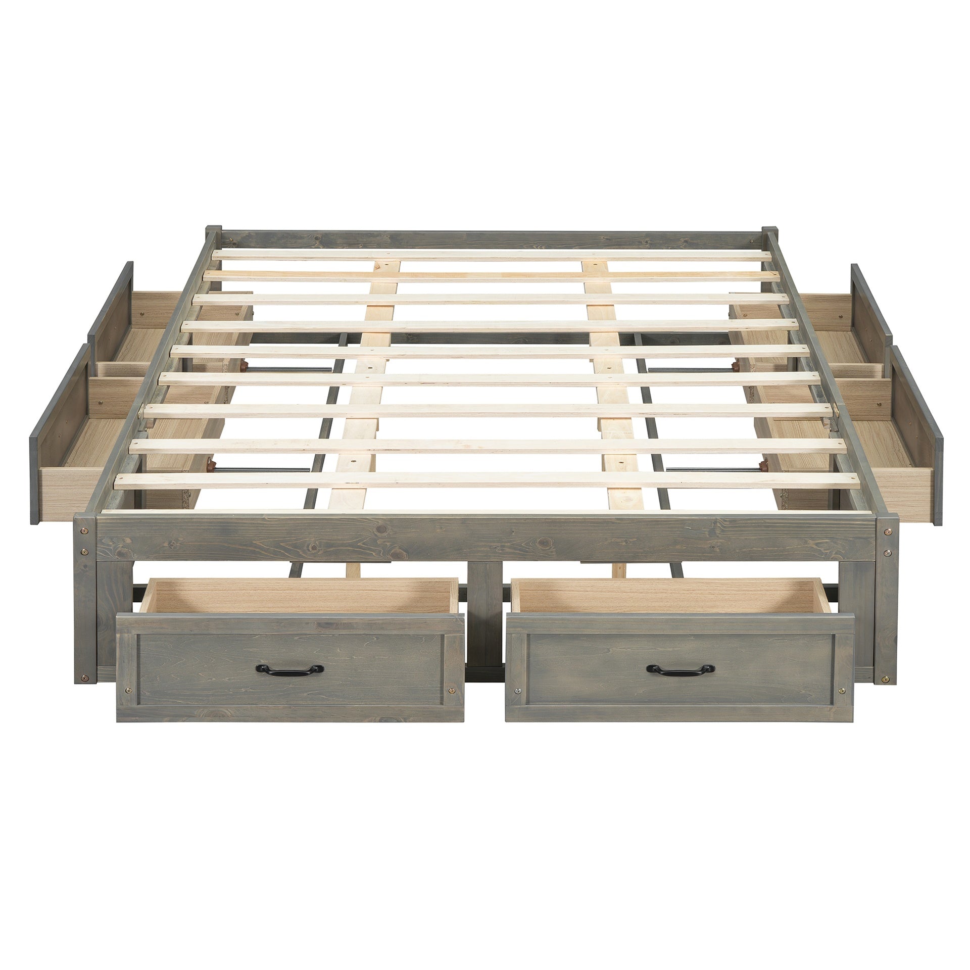 Queen Size Platform Bed with 6 Storage Drawers, Antique Gray