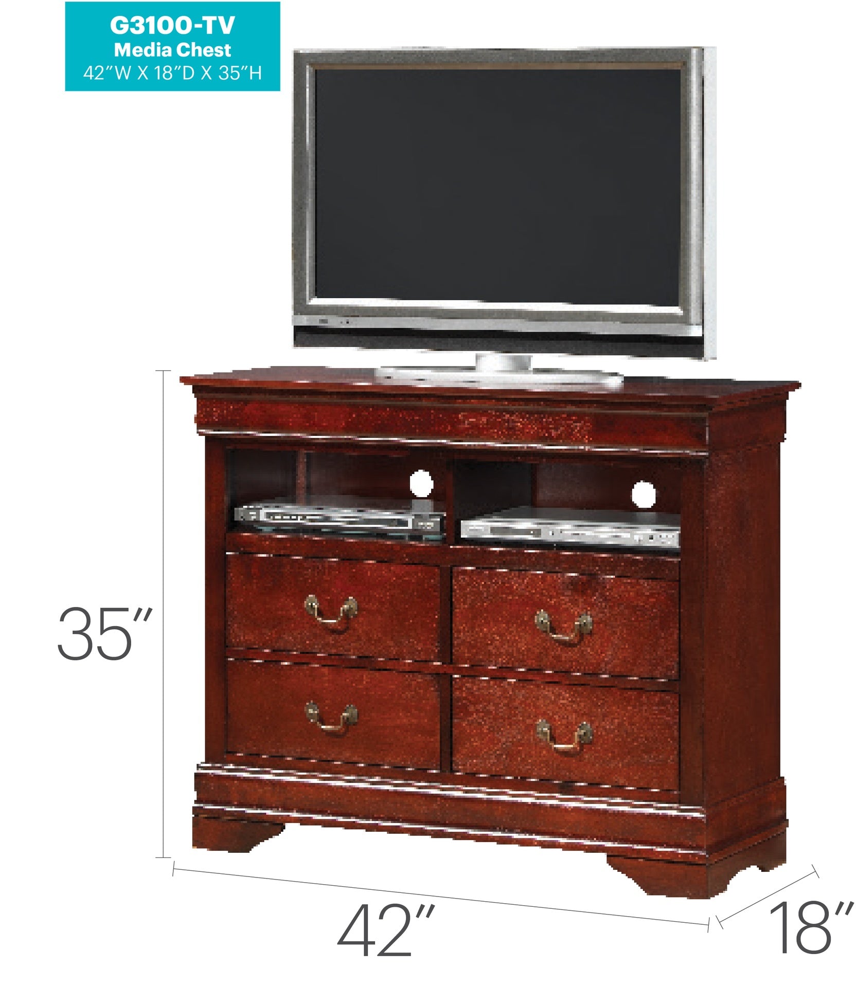 Louis Phillipe G3100-TV Media Chest , Cherry