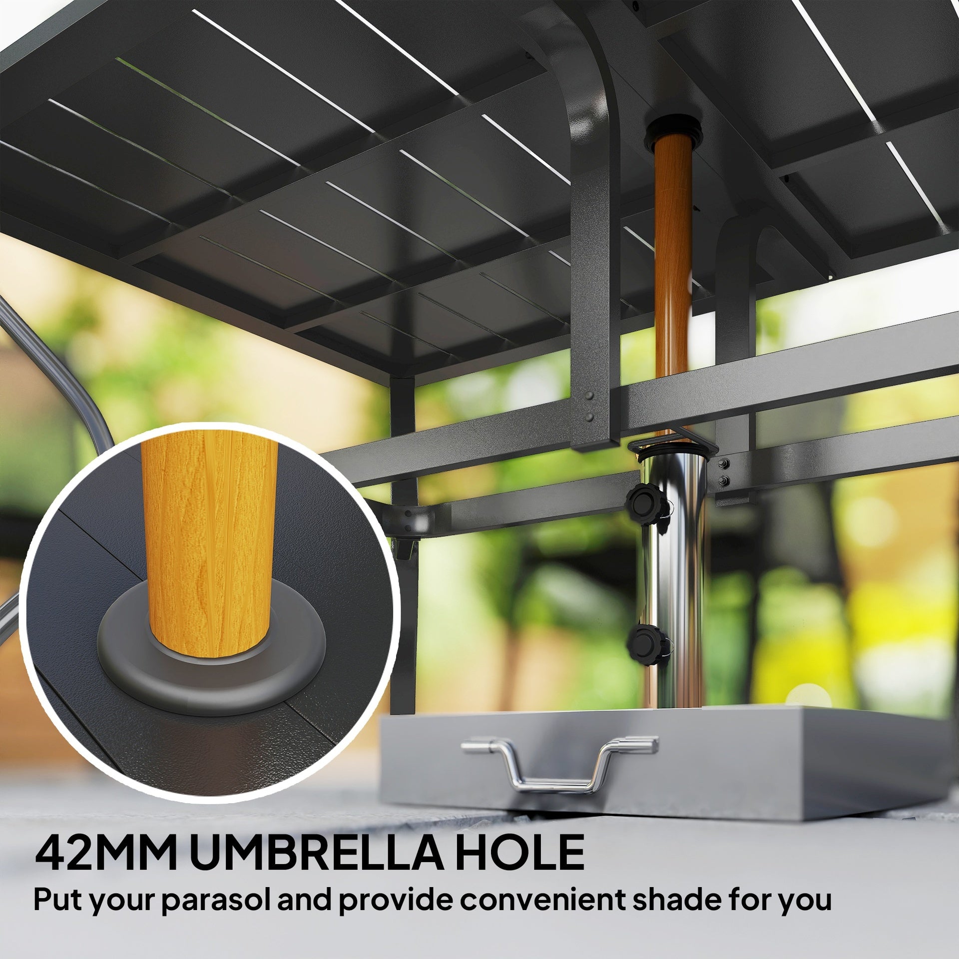 Steel Rectangle Outdoor Dining Table,Rectangular Patio Table with Umbrella Hole