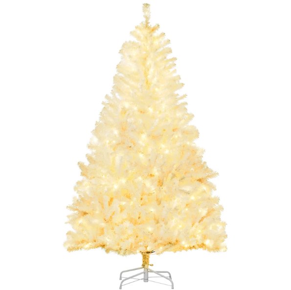 Christmas Trees Home Decor,Prelit Artificial White Christmas Trees, with Warm White LED Lights, Auto Open, Steel Base