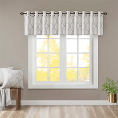 Fretwork Print Grommet Top Window Valance Ivory/Grey 50x18"