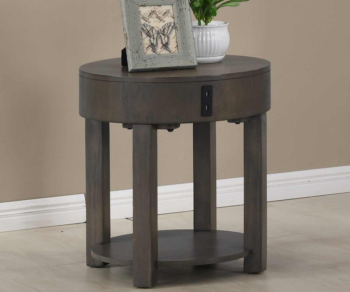 Jonata 20"W Light Brown MDF End Table with USB Ports