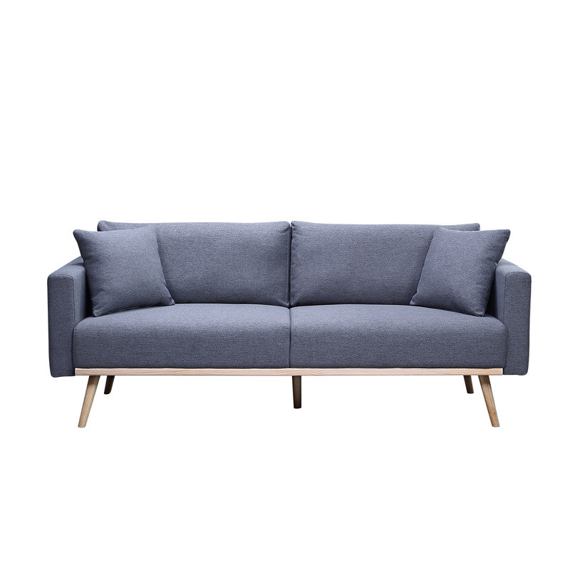 Elio 75"W Dark Gray Linen Fabric Sofa with USB Charging Ports Pockets & Pillows