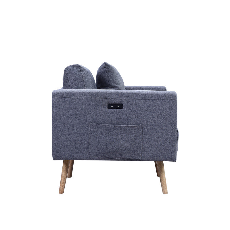 Elio 75"W Dark Gray Linen Fabric Sofa with USB Charging Ports Pockets & Pillows