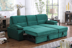 Kipriano 97.5"W Green Velvet Fabric Reversible Sleeper Sectional Sofa Chaise