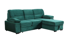 Kipriano 97.5"W Green Velvet Fabric Reversible Sleeper Sectional Sofa Chaise