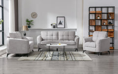 Carlotta Light Gray Woven Fabric Sofa Loveseat Chair Living Room Set
