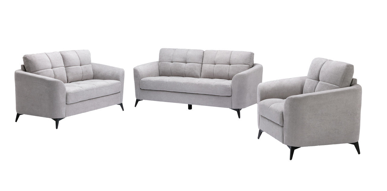 Carlotta Light Gray Woven Fabric Sofa Loveseat Chair Living Room Set