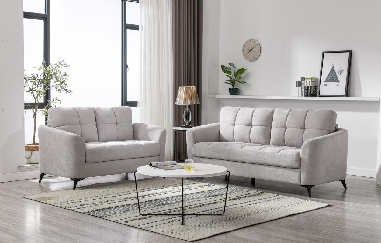 Carlotta Light Gray Woven Fabric Sofa Loveseat Living Room Set