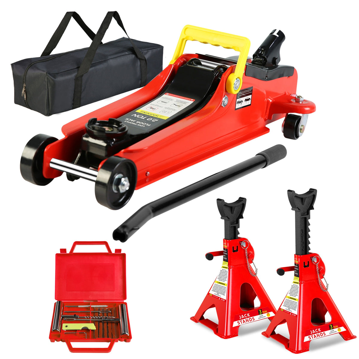 2 Ton Low Profile Floor Jack, 3t jack stand Tire Repair Kit Heavy Duty Steel Racing Floor Jack with Single Piston Quick Lift Pump, Floor Jack Lifting Range 3.3"-15.2"