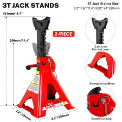2 Ton Low Profile Floor Jack, 3t jack stand Tire Repair Kit Heavy Duty Steel Racing Floor Jack with Single Piston Quick Lift Pump, Floor Jack Lifting Range 3.3"-15.2"