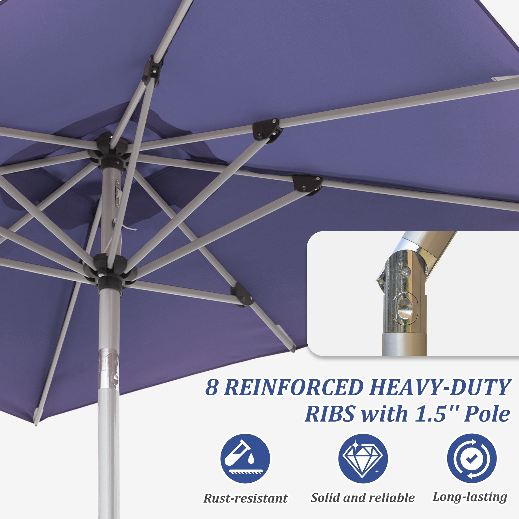 Rectangle Patio Umbrella with Crank Lift and Tilt Function, Navy Blue (Base not included)
