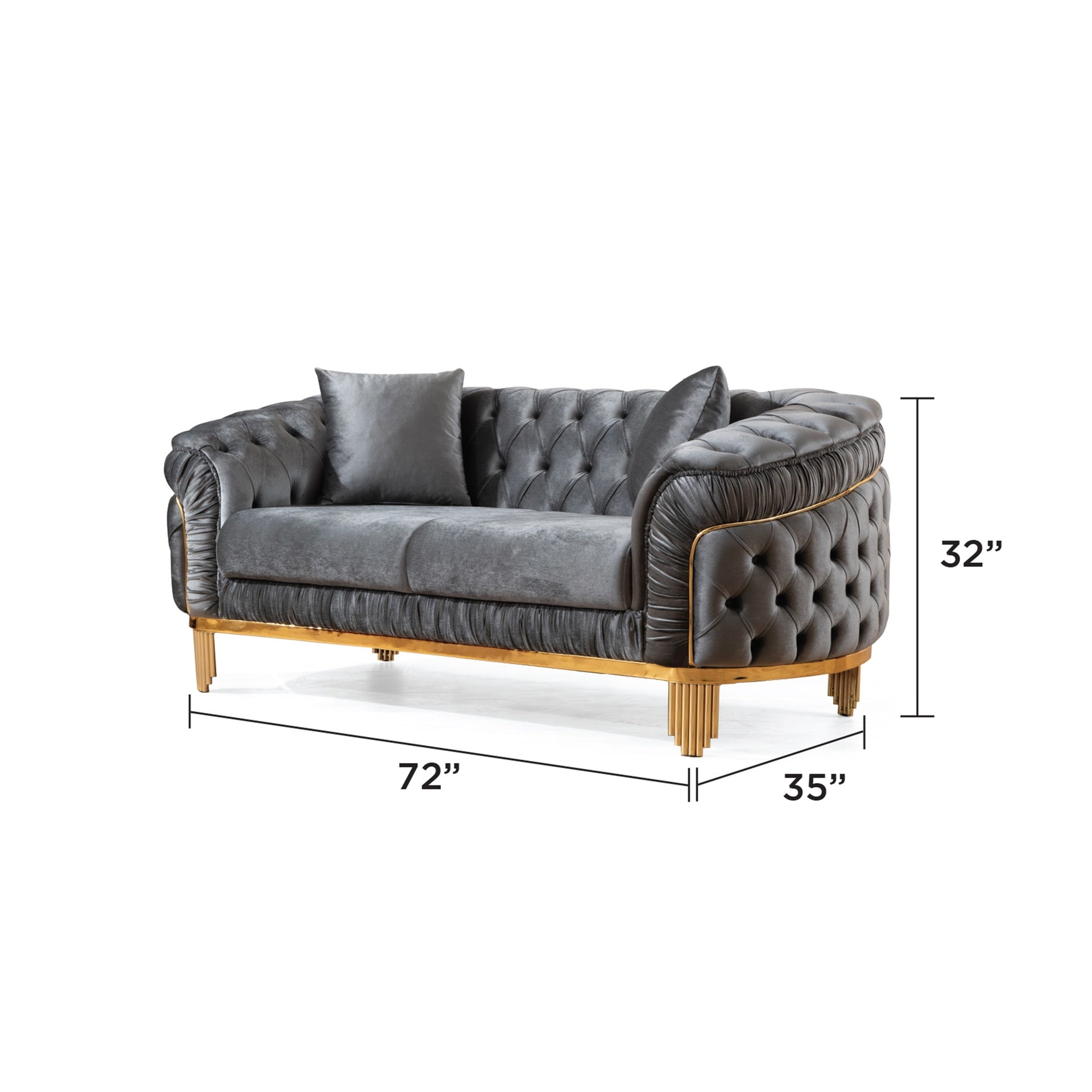 VANESSA 2 PC Livingroom Set in Grey and Gold with Fabric button-tufted velvet upholstery Finish (NJ INVENTORY)