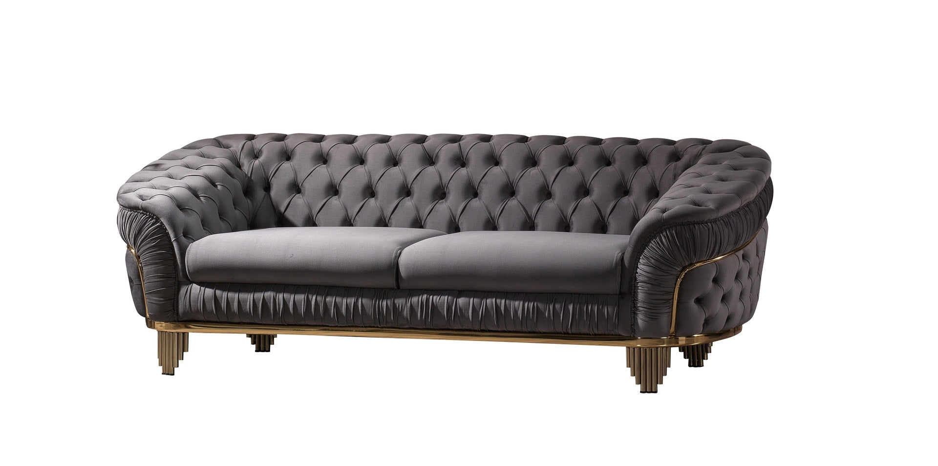 VANESSA 2 PC Livingroom Set in Grey and Gold with Fabric button-tufted velvet upholstery Finish (NJ INVENTORY)