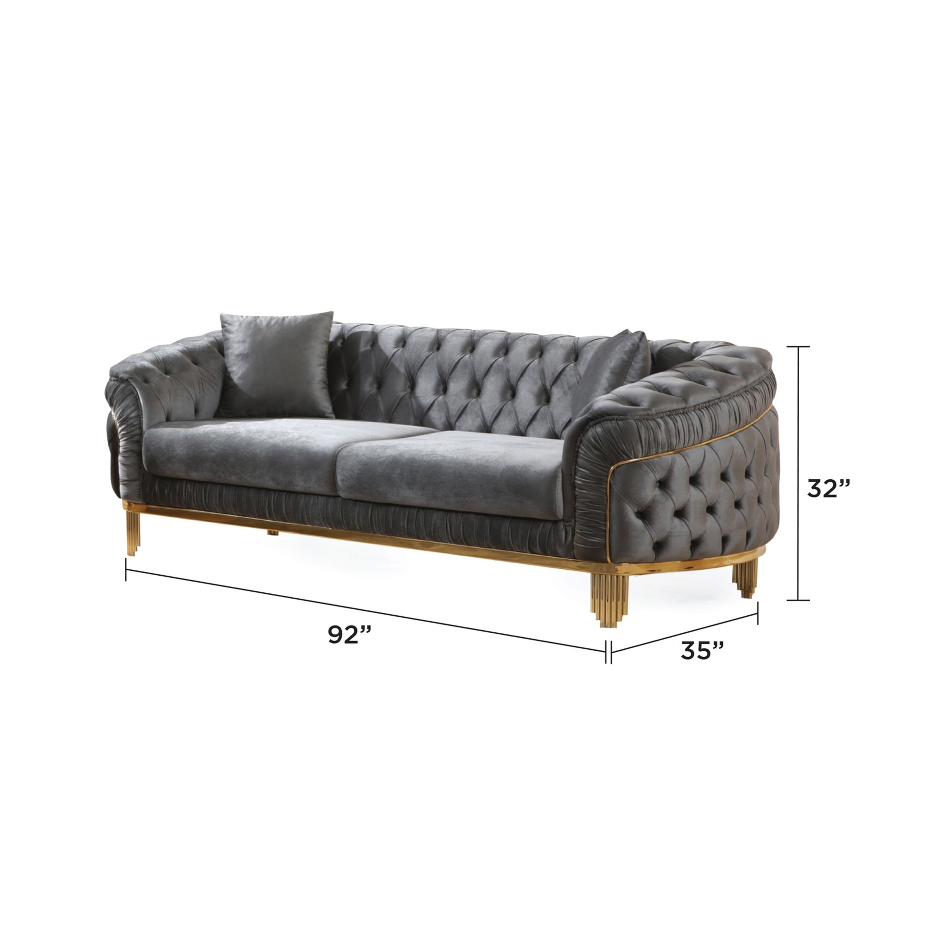 VANESSA 2 PC Livingroom Set in Grey and Gold with Fabric button-tufted velvet upholstery Finish (NJ INVENTORY)