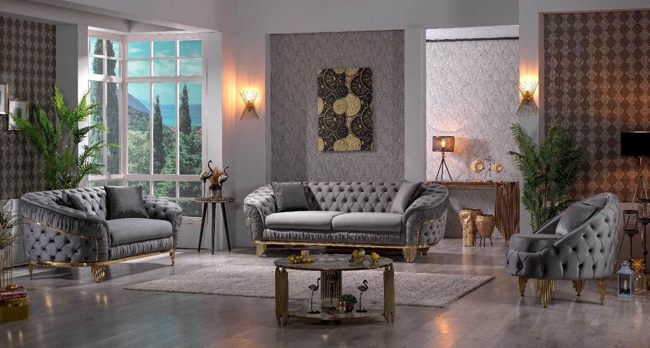 Vanessa Loveseat in Grey and Gold with Fabric button-tufted velvet upholstery Finish      same as G150109204  (NJ inventory)