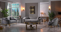 Vanessa Loveseat in Grey and Gold with Fabric button-tufted velvet upholstery Finish      same as G150109204  (NJ inventory)