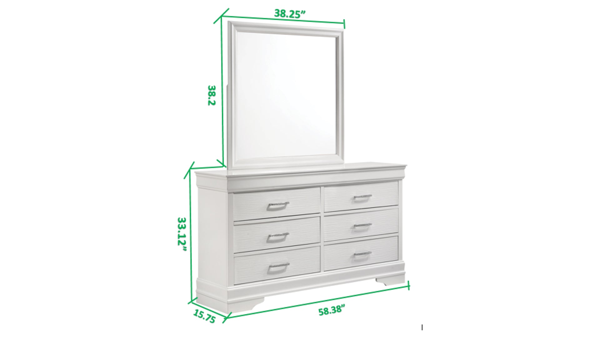Modern 6 Drawer Dresser made with Wood in White(Includes Dresser only-Mirror not included)
